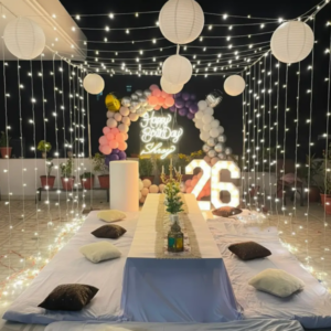 celestial terrace bespoke rooftop cabana & neon backdrop