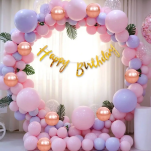 pastel pink & purple balloon arch